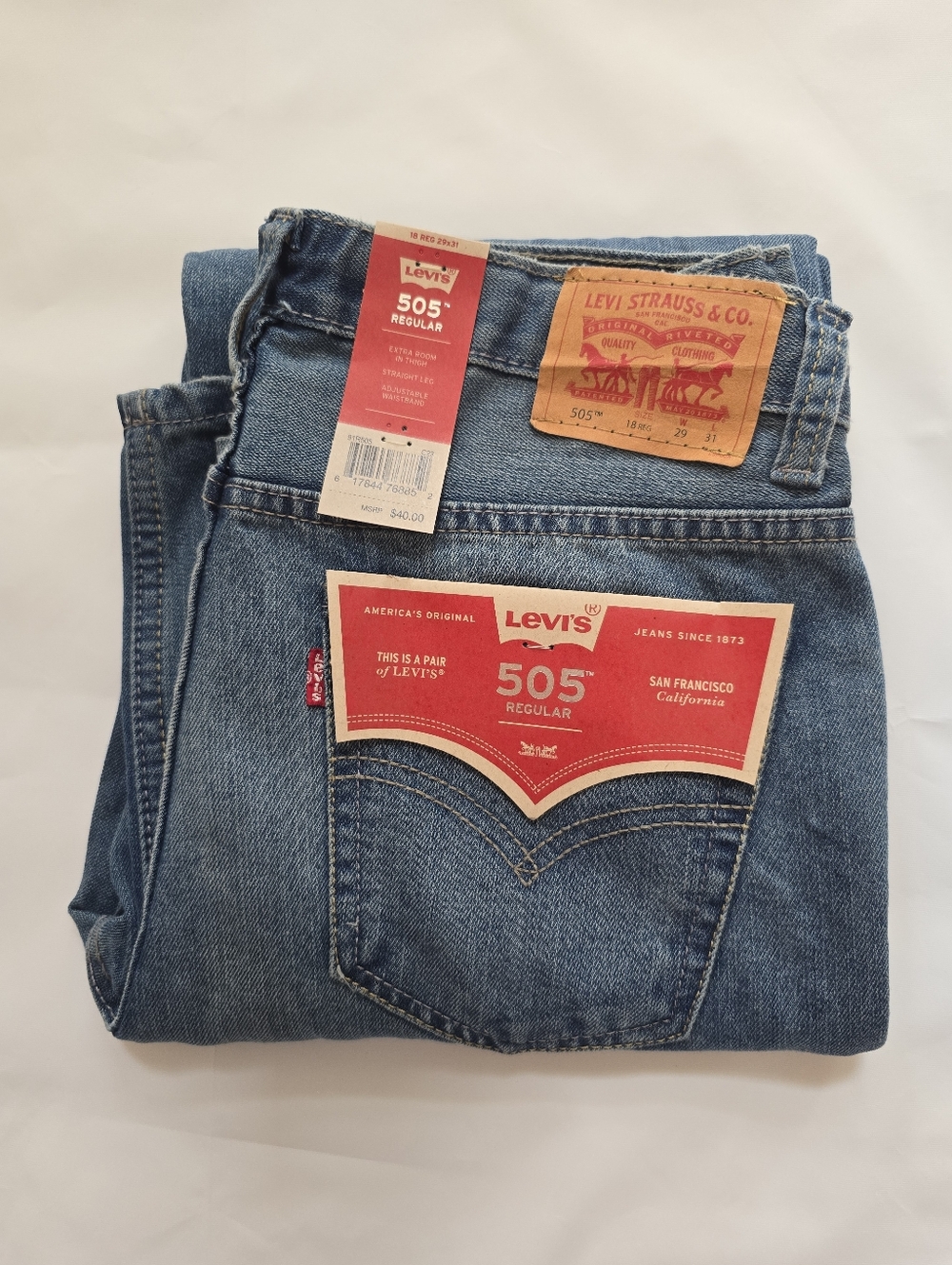 Levi’s 505 Youth Jeans Size 18 (W29xL31) NWT – Light Wash, Adjustable Waist